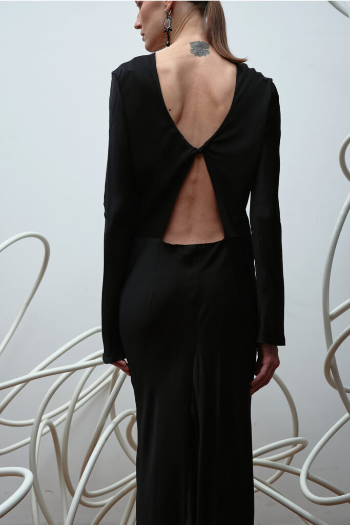Stella Black Backless Maxi Dress | Honor Gold | SilkFred US
